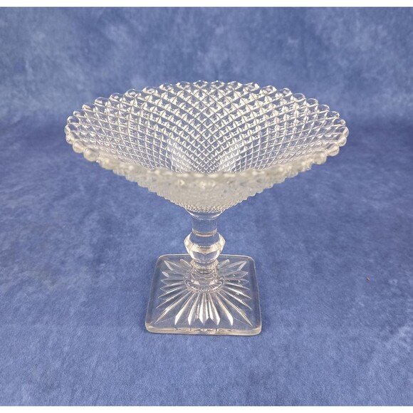 Vintage Anchor Hocking Miss America Clear Glass Diamond Point Pedestal Dish - Picture 1 of 9